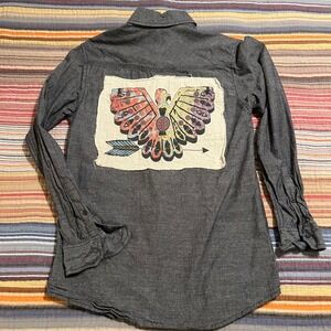 Burnside Mens Size S Long Sleeve Button Down Shirt Eagle Graphic Denim Modified